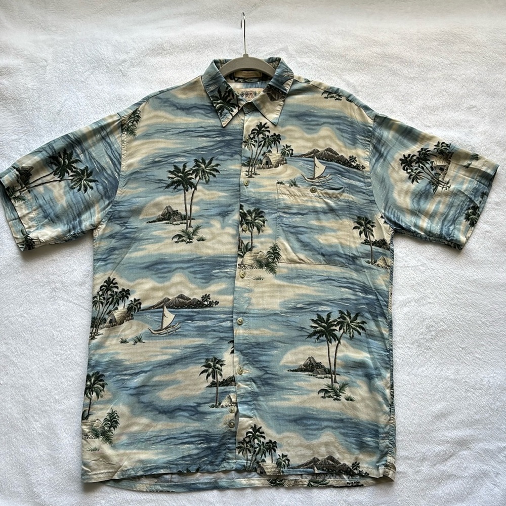 Campia Moda Men’s Hawaiian Shirt - Short Sleeve Tropical Island Palm Tree Size M